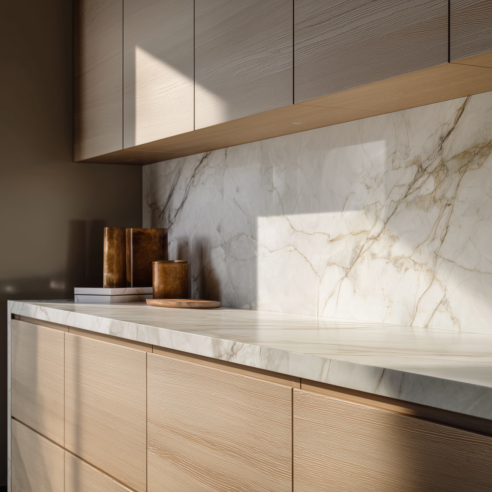 Kitchen with custom cabinetry and stone countertops installed by GMFI