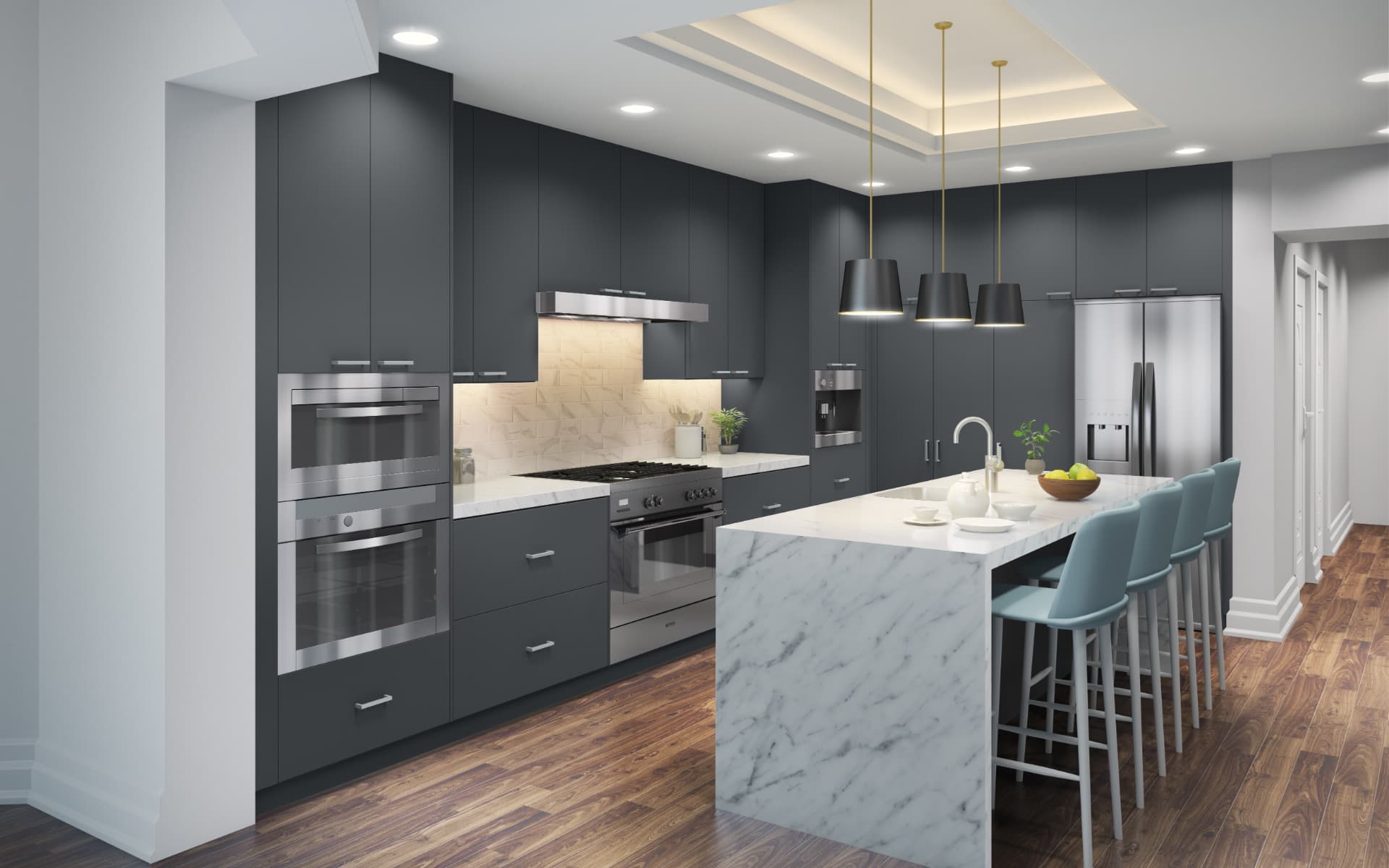 Stone fabrication - Matte Slab Cabinets in Delray Beach