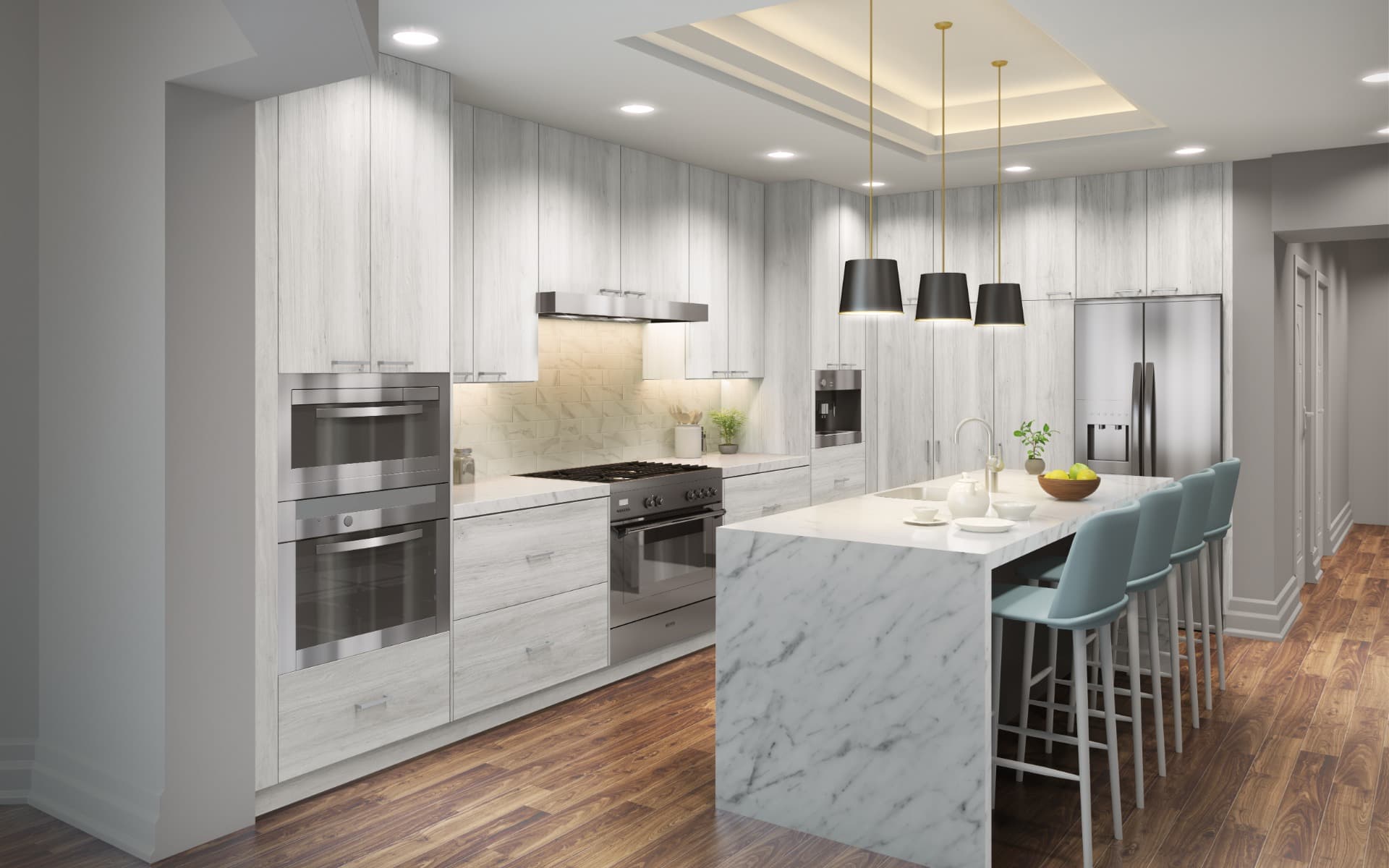 Stone fabrication - Textured Slab Cabinets in Boynton Beach