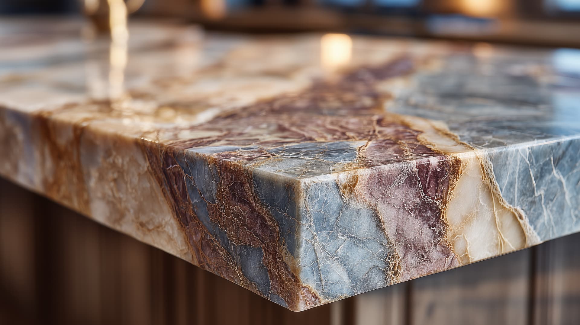 Mitered edge profile on a natural stone countertop
